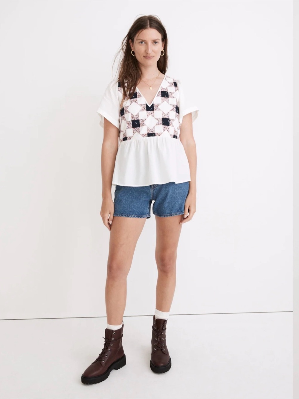 Madewell Peplum Top in Patchwork Quilt